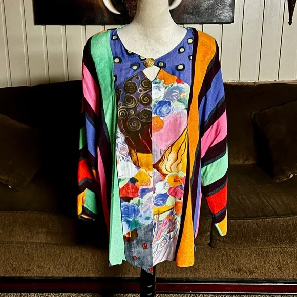 Carole Little ~ USA ~ Women’s Size 10 ~ Multi-Colors Striped & Polka Dots Blouse - Picture 2 of 12